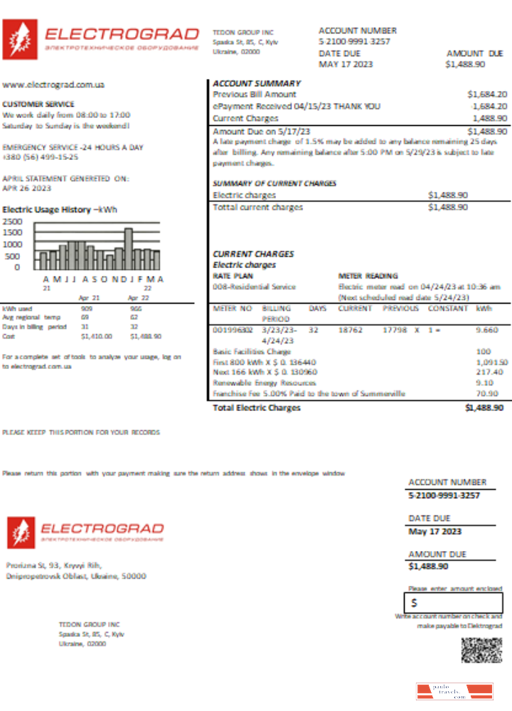 Elektrograd electricity utility business bill SCR PSD template